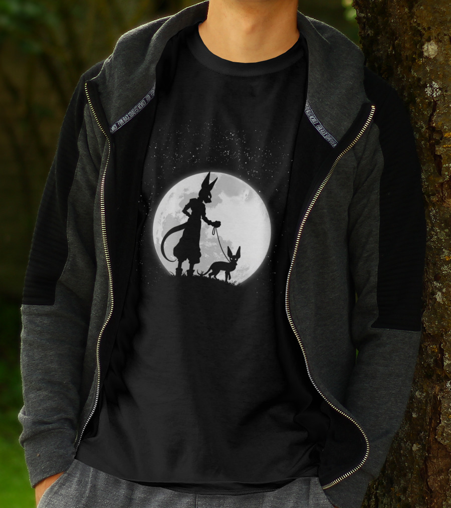 Beerus Walking Under Full Moon With Cat T-Shirt