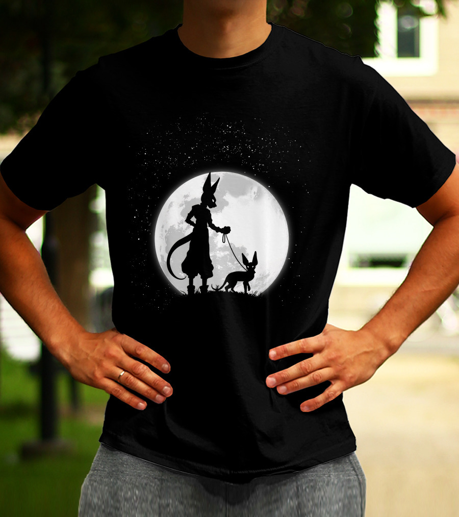 Beerus Walking Under Full Moon With Cat T-Shirt