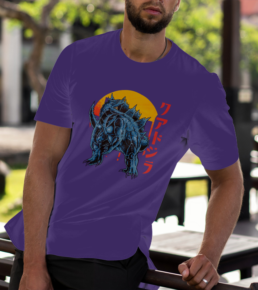 Raging Tobey Raskolapparel Quadzilla Kaiju Monster Retro Sunset Kanji T-Shirt