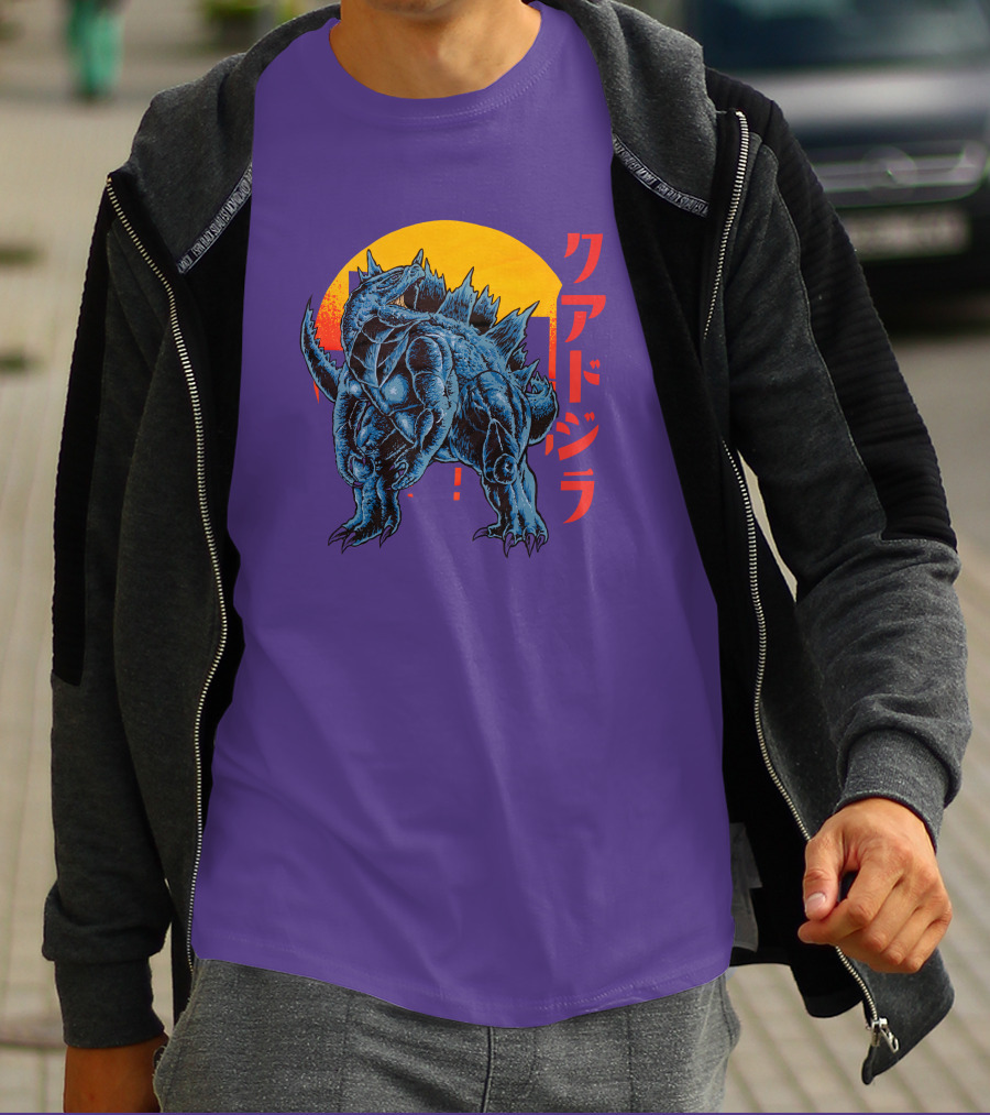 Raging Tobey Raskolapparel Quadzilla Kaiju Monster Retro Sunset Kanji T-Shirt