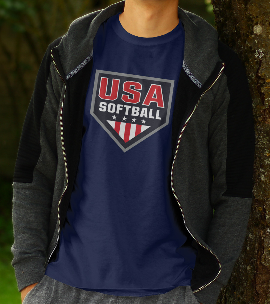 USA Softball Store Logo With Stars And Stripes Home Plate T-Shirt