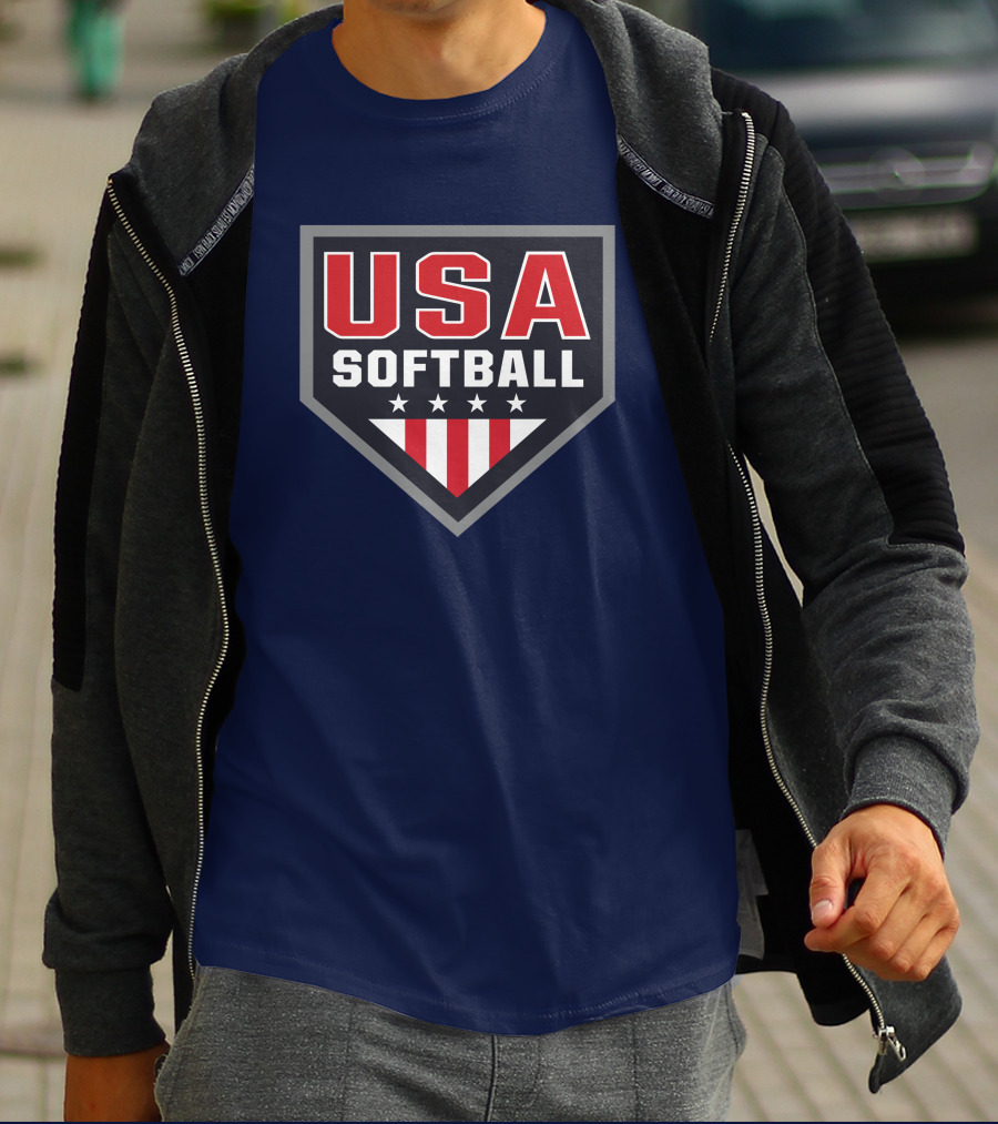 USA Softball Store Logo With Stars And Stripes Home Plate T-Shirt
