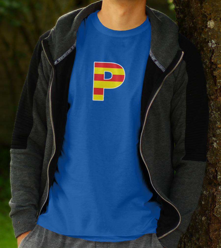 Pghlfilms P Yellow And Red Stripes Blue Background T-Shirt