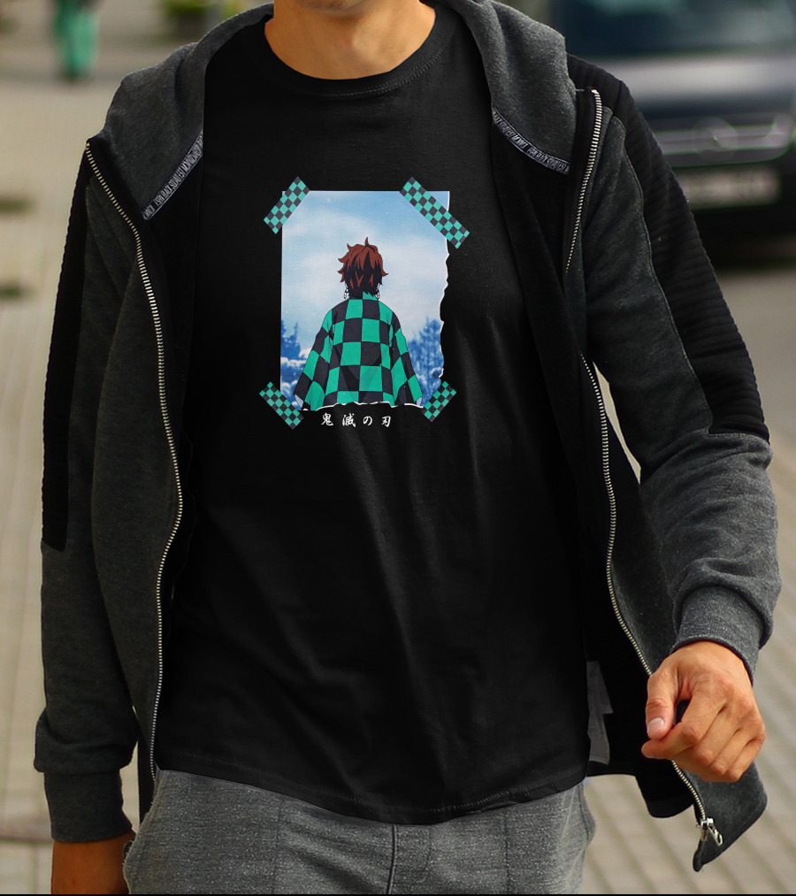 Demon Slayer Tanjiro Checkered Kimono And Blue Sky Scene Funimation T-Shirt