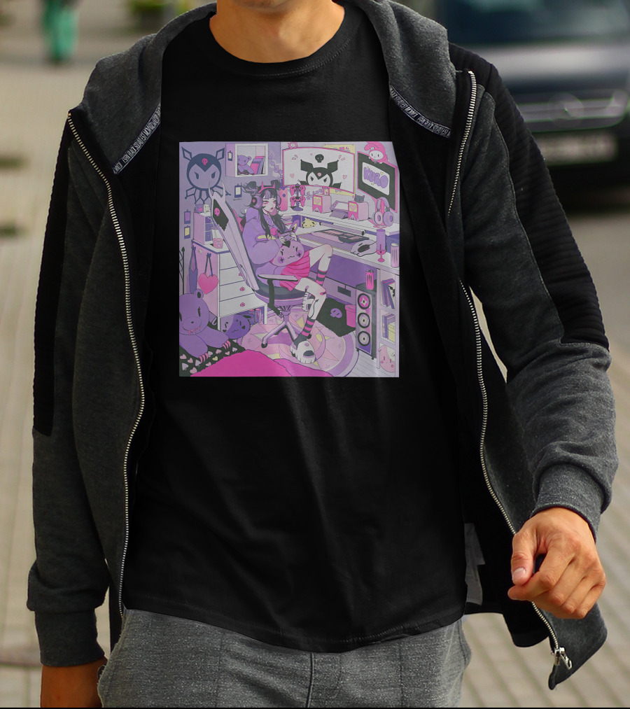 Kiru Made Fuku Mono Lavender Mood Vacuum Anime Gaming Room With Kuro Plushies And Headset Gamer Girl T-Shirt