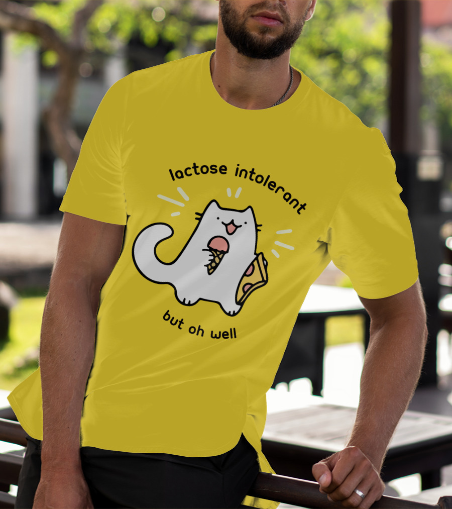 Lactose Intolerant Cat But Oh Well Eating Ice Cream Pizza Crowlines Merch T-Shirt