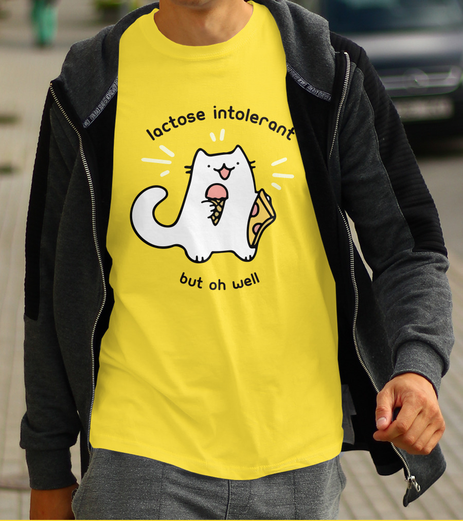 Lactose Intolerant Cat But Oh Well Eating Ice Cream Pizza Crowlines Merch T-Shirt