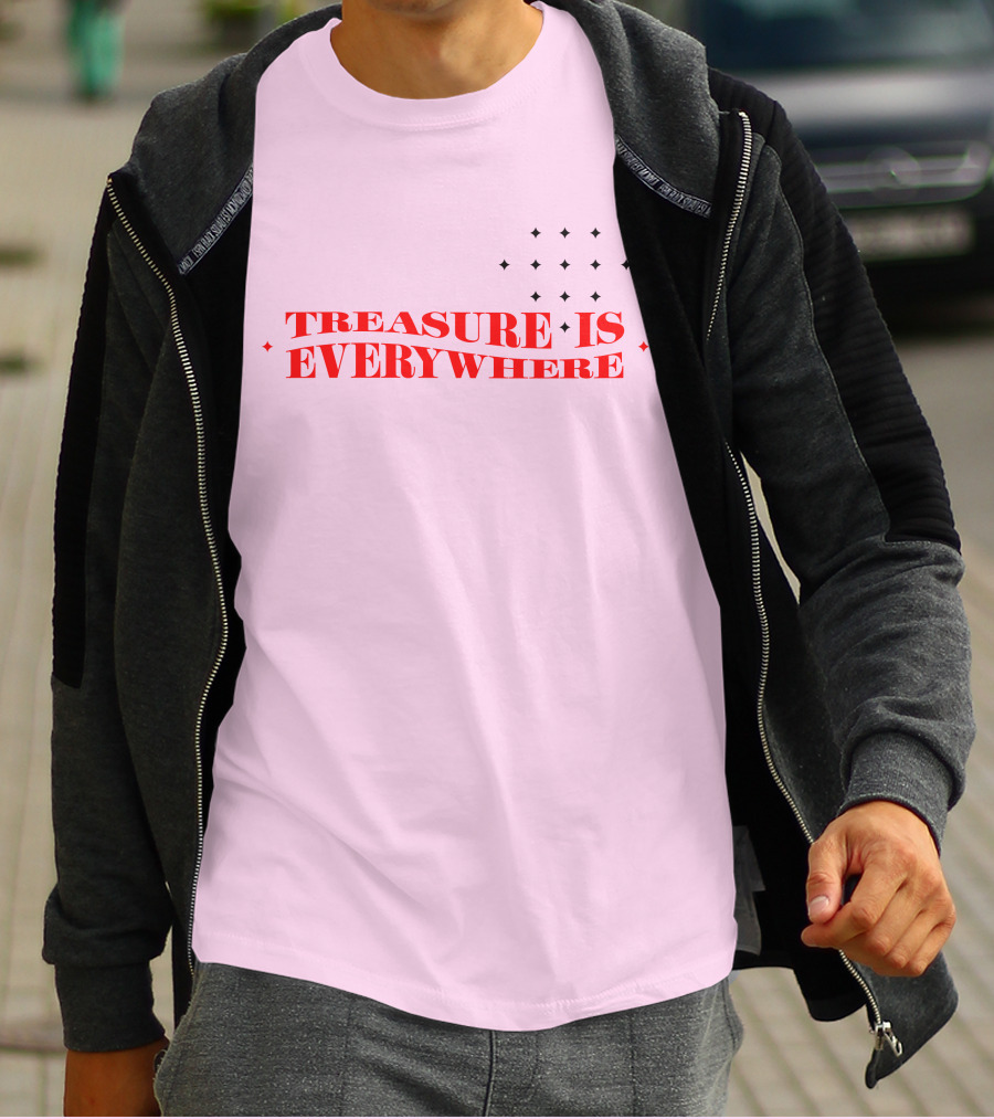 Junkyu Treasure Is Everywhere Pink And Red Text With Stars T-Shirt
