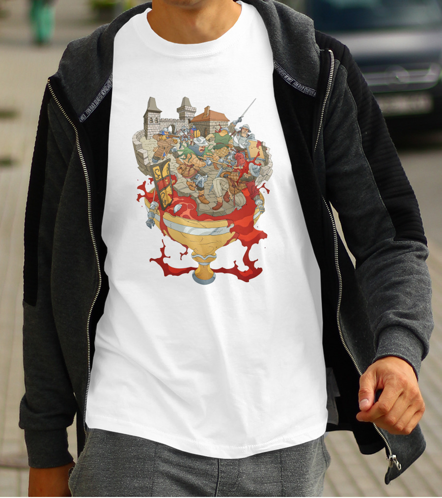 Graman Hussite Medieval Battle In Front Of Castle With Sword And Shield Warriors T-Shirt