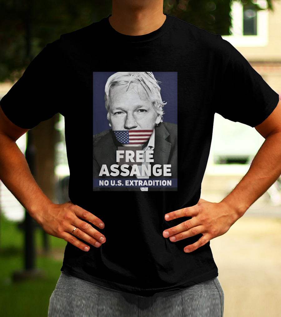 Dimitar Apasiev Free Assange No U.S. Extradition American Flag Silence T-Shirt