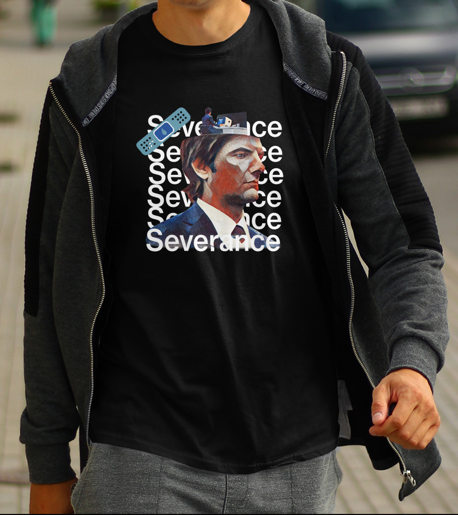 Severance Portrait And Remote Control Icon With Repeated Text T-Shirt