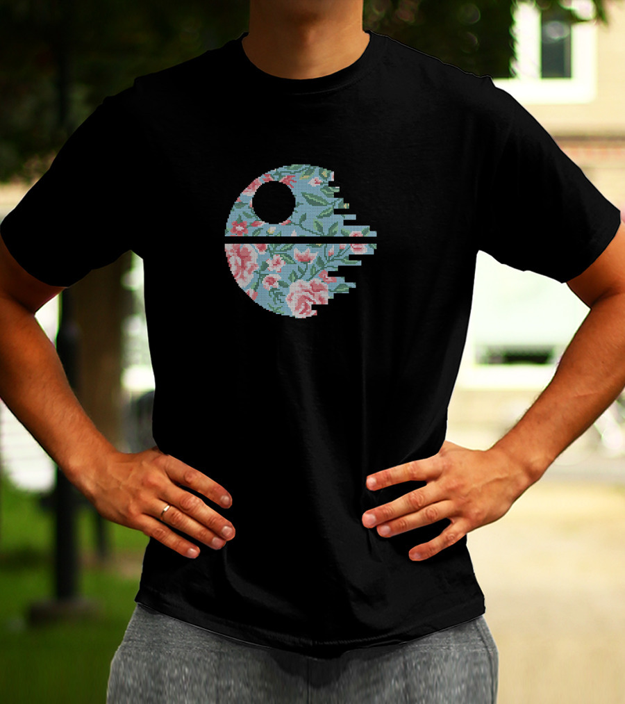 Star Wars Death Star Floral Cross Stitch Pattern For Cross Stitching Lovers T-Shirt