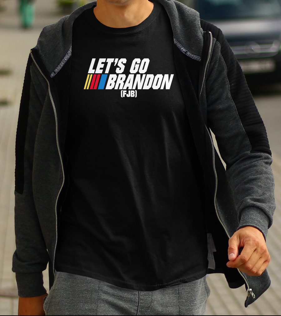 Hodgetwins Store Let's Go Brandon FJB Racing Stripes T-Shirt