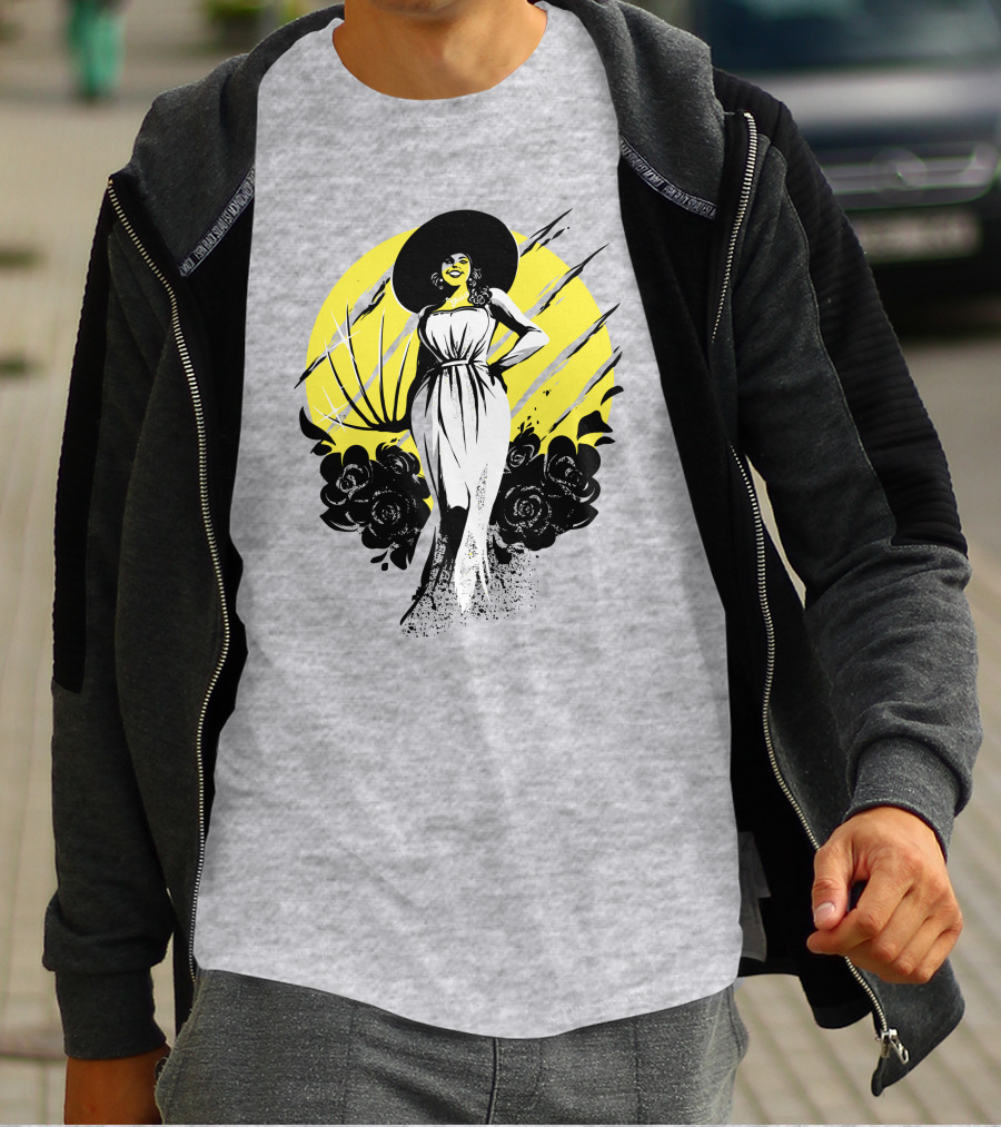 Fangamer Shop Resident Evil Lady Dimitrescu Iconic Yellow Backdrop Roses Claws T-Shirt