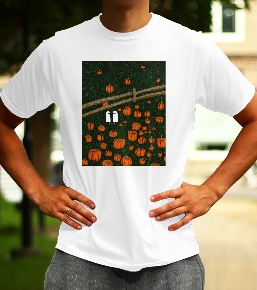 Nadiatheartist Shop Date Night Ghosts In Pumpkin Patch T-Shirt