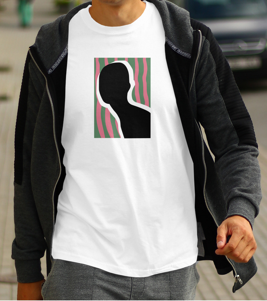 Everpress Shop Inner Talk Silhouette With Pink And Green Wavy Background T-Shirt