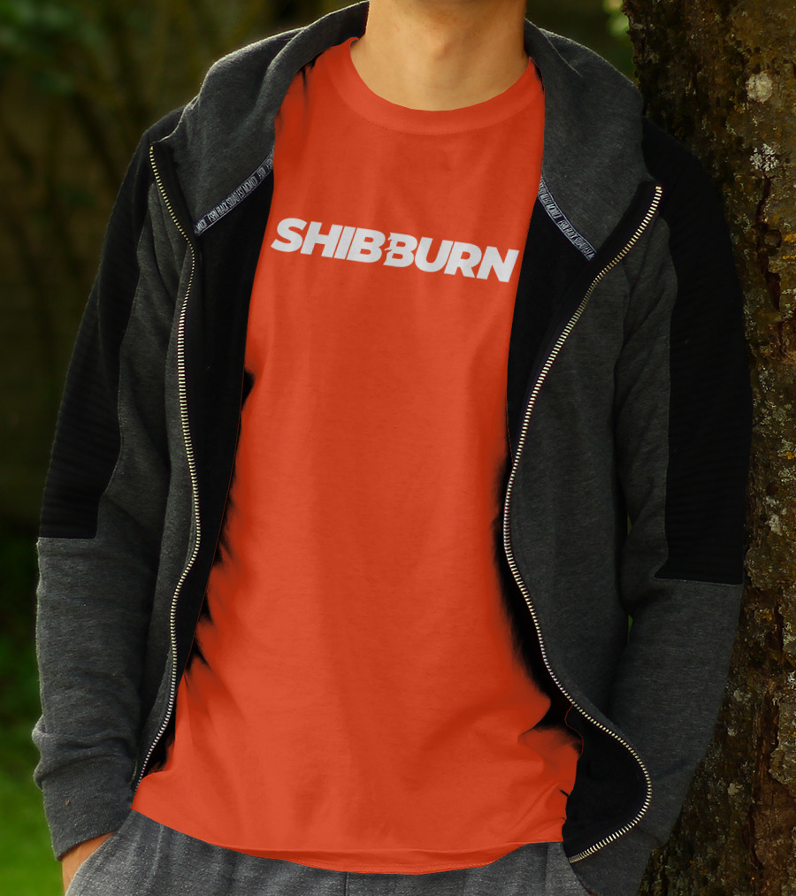 Shibburn Cryptocurrency Concept Bold White Text On Vibrant Orange Background T-Shirt
