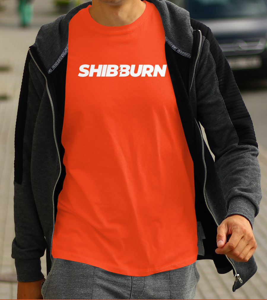Shibburn Cryptocurrency Concept Bold White Text On Vibrant Orange Background T-Shirt