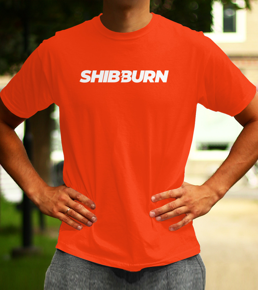 Shibburn Cryptocurrency Concept Bold White Text On Vibrant Orange Background T-Shirt