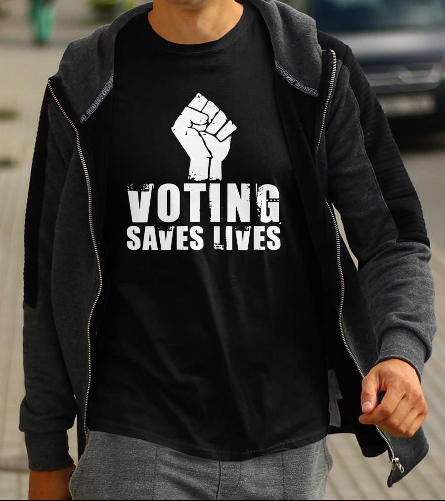 Rainy Studios Voting Saves Lives Fist Symbol Sam Aburime T-Shirt