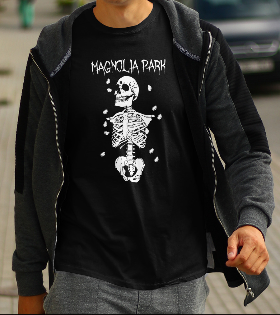 Magnolia Park Skeleton Design With Petals T-Shirt