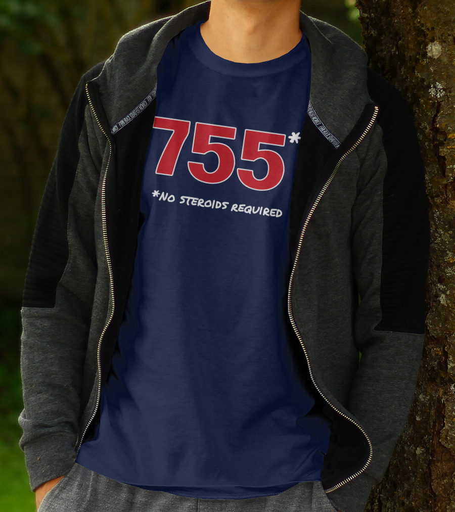 Super 70s Sports Merch Store 755 No Steroids Required Iconic Baseball Number T-Shirt