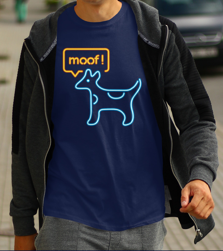 Bureau W W Dog Moof Ged Maheux Cow Neon Outline T-Shirt