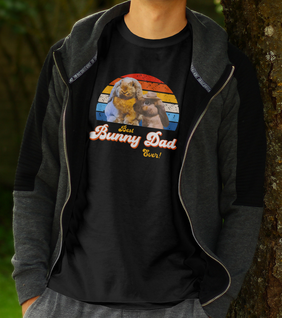 Best Bunny Dad Ever Vintage Sunset Style With Cute Rabbits T-Shirt