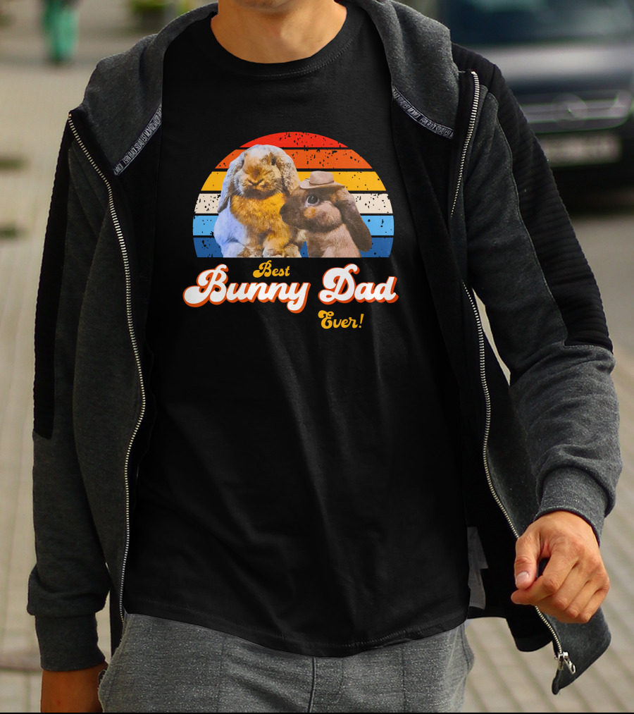 Best Bunny Dad Ever Vintage Sunset Style With Cute Rabbits T-Shirt