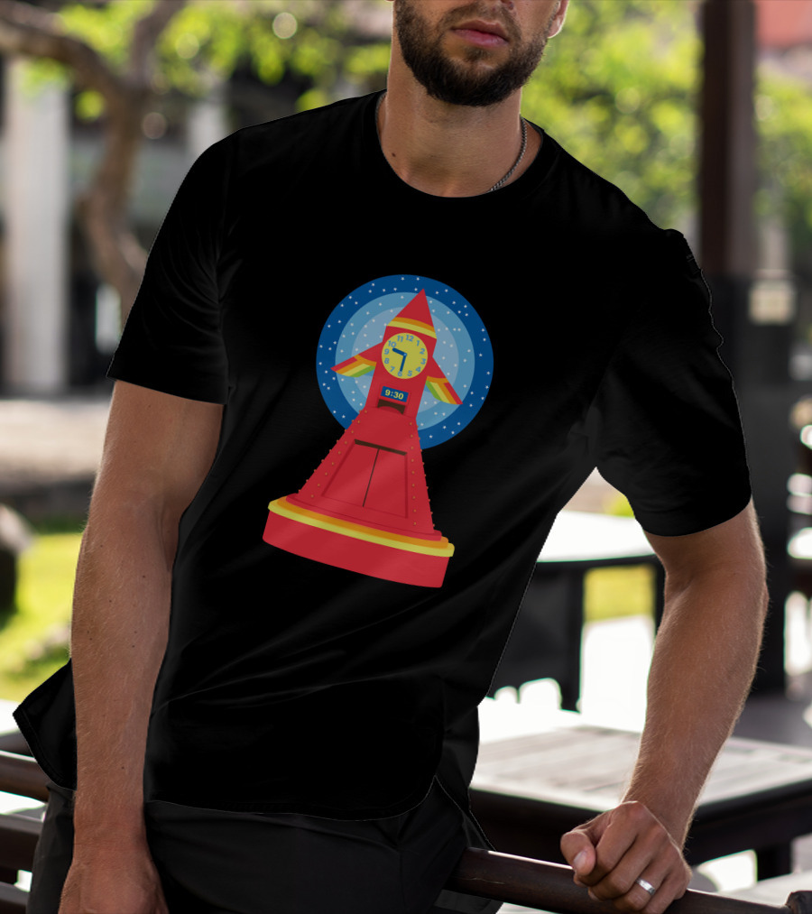 Rocket Clock With Colorful Timer And Starry Background T-Shirt