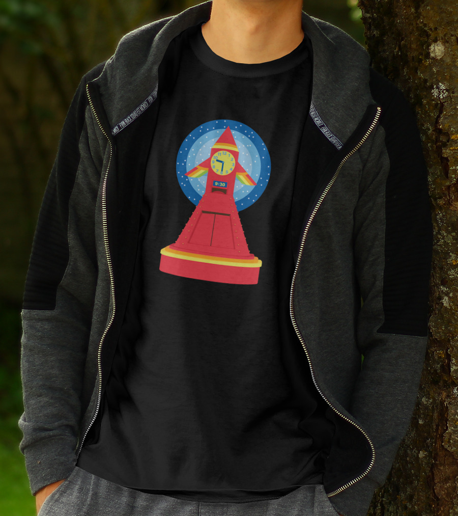 Rocket Clock With Colorful Timer And Starry Background T-Shirt
