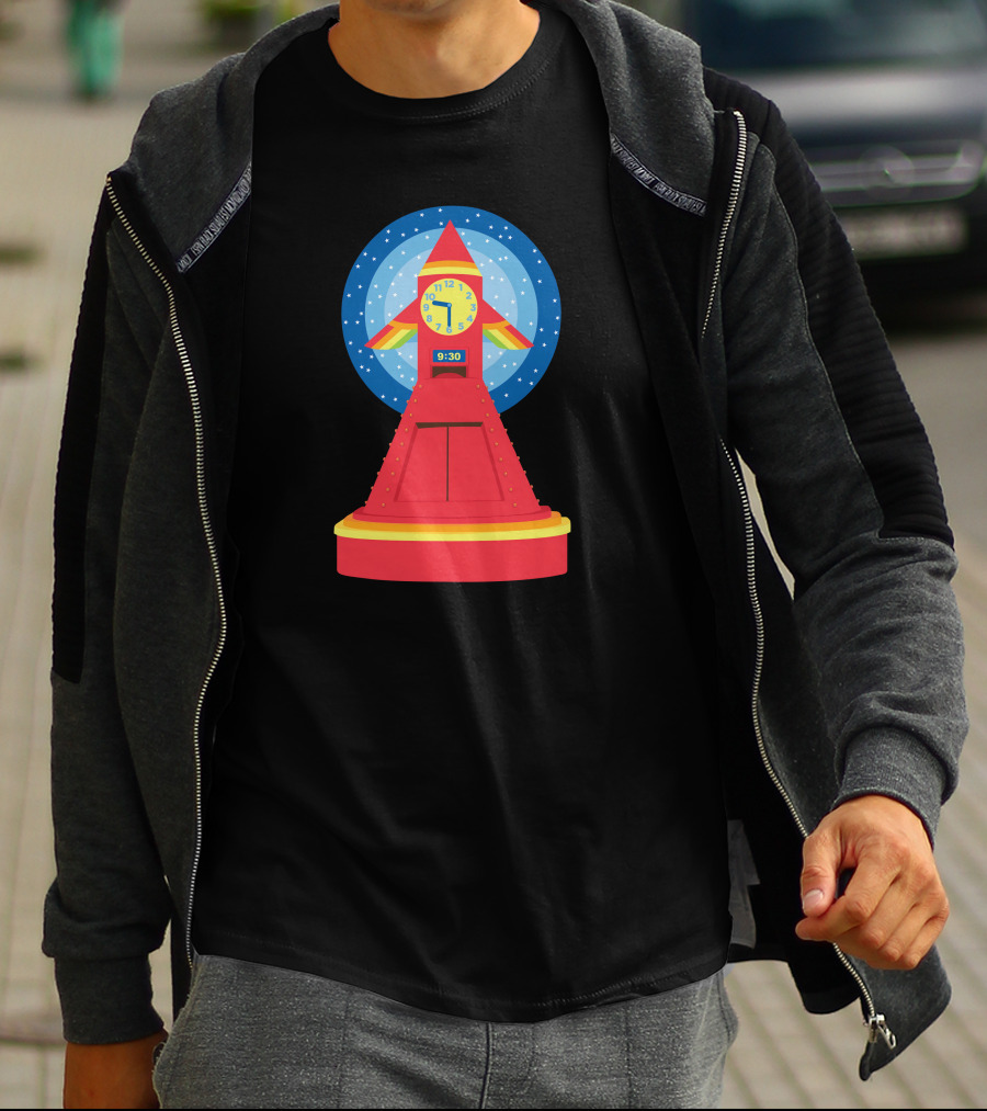 Rocket Clock With Colorful Timer And Starry Background T-Shirt