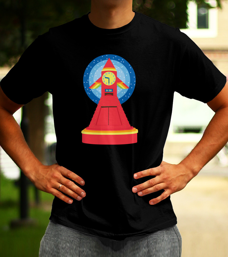 Rocket Clock With Colorful Timer And Starry Background T-Shirt