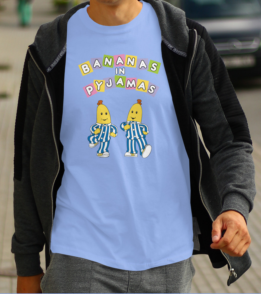 Bananas In Pyjamas Cartoon Characters In Blue And White Striped Outfits T-Shirt
