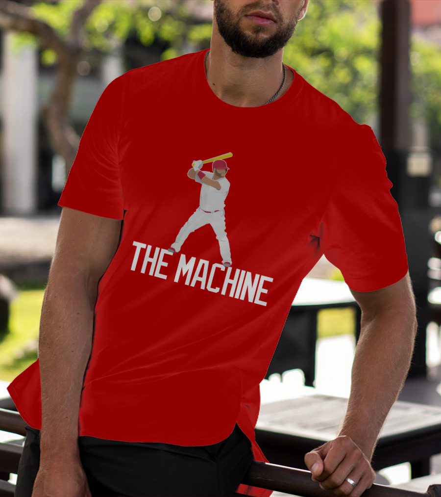 The Machine Baseball Player In White Uniform With Yellow Bat And Red Cap T-Shirt