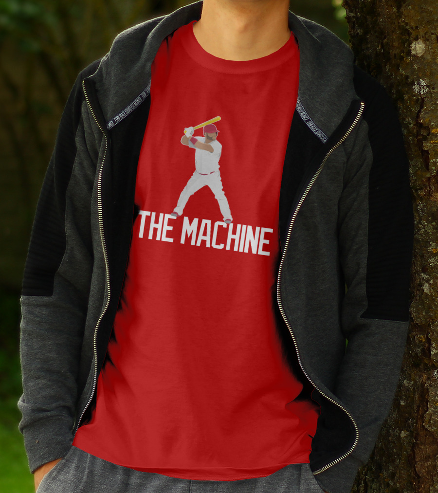 The Machine Baseball Player In White Uniform With Yellow Bat And Red Cap T-Shirt