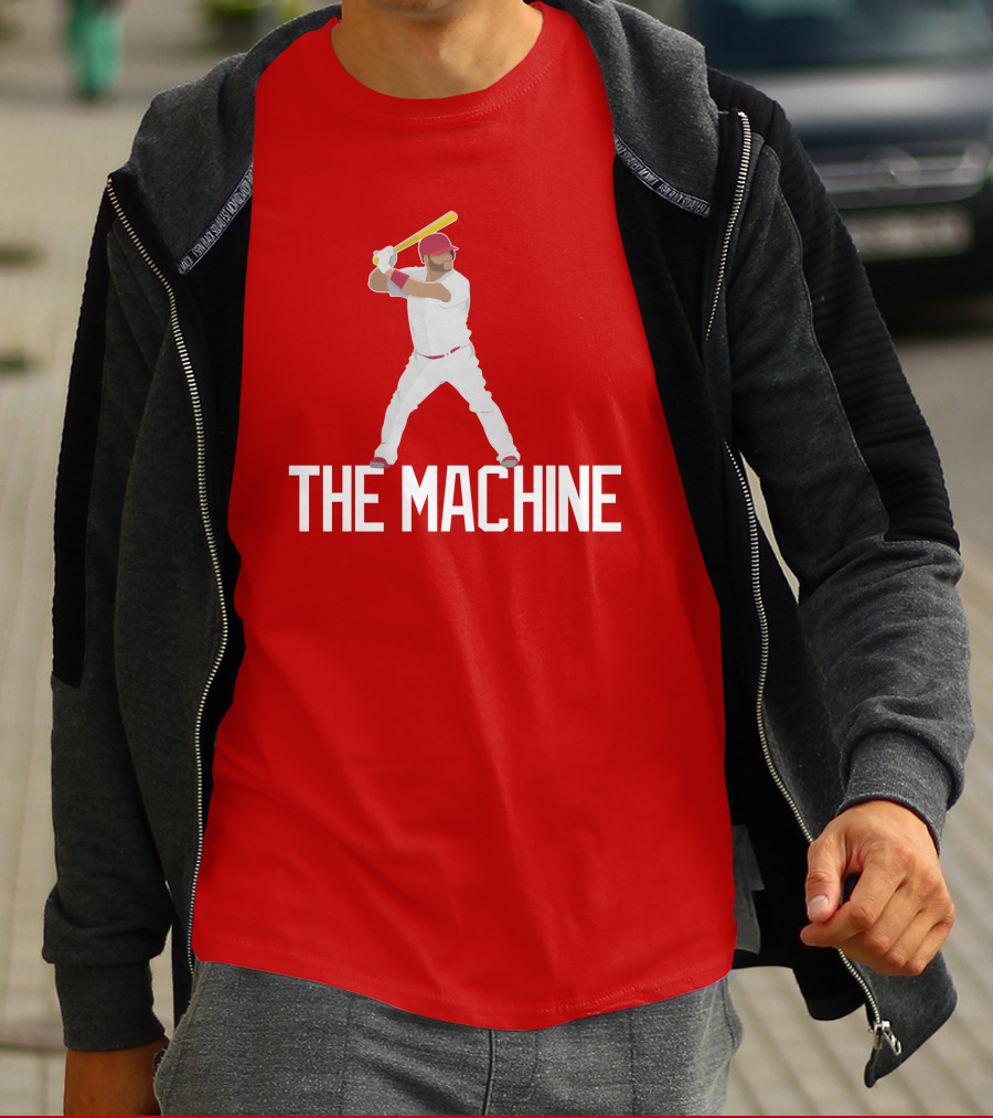 The Machine Baseball Player In White Uniform With Yellow Bat And Red Cap T-Shirt