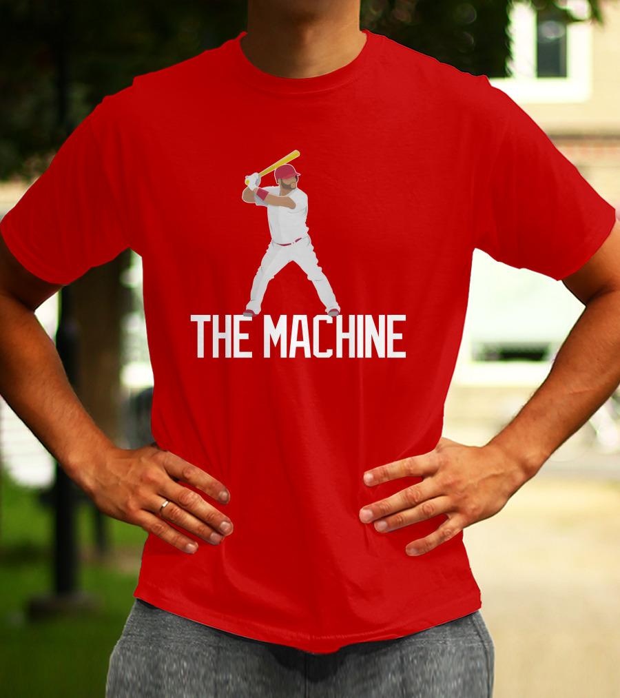 The Machine Baseball Player In White Uniform With Yellow Bat And Red Cap T-Shirt