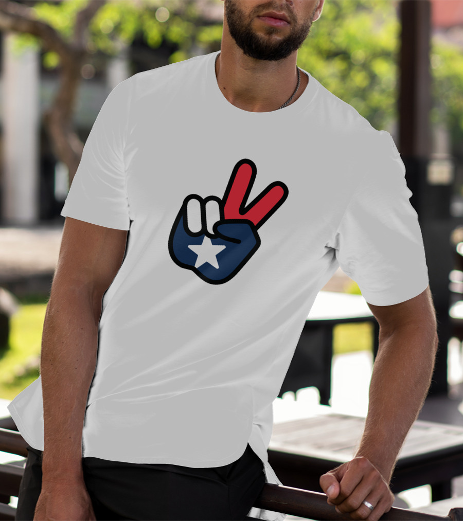 Peace Sign American Flag Star Gesture T-Shirt