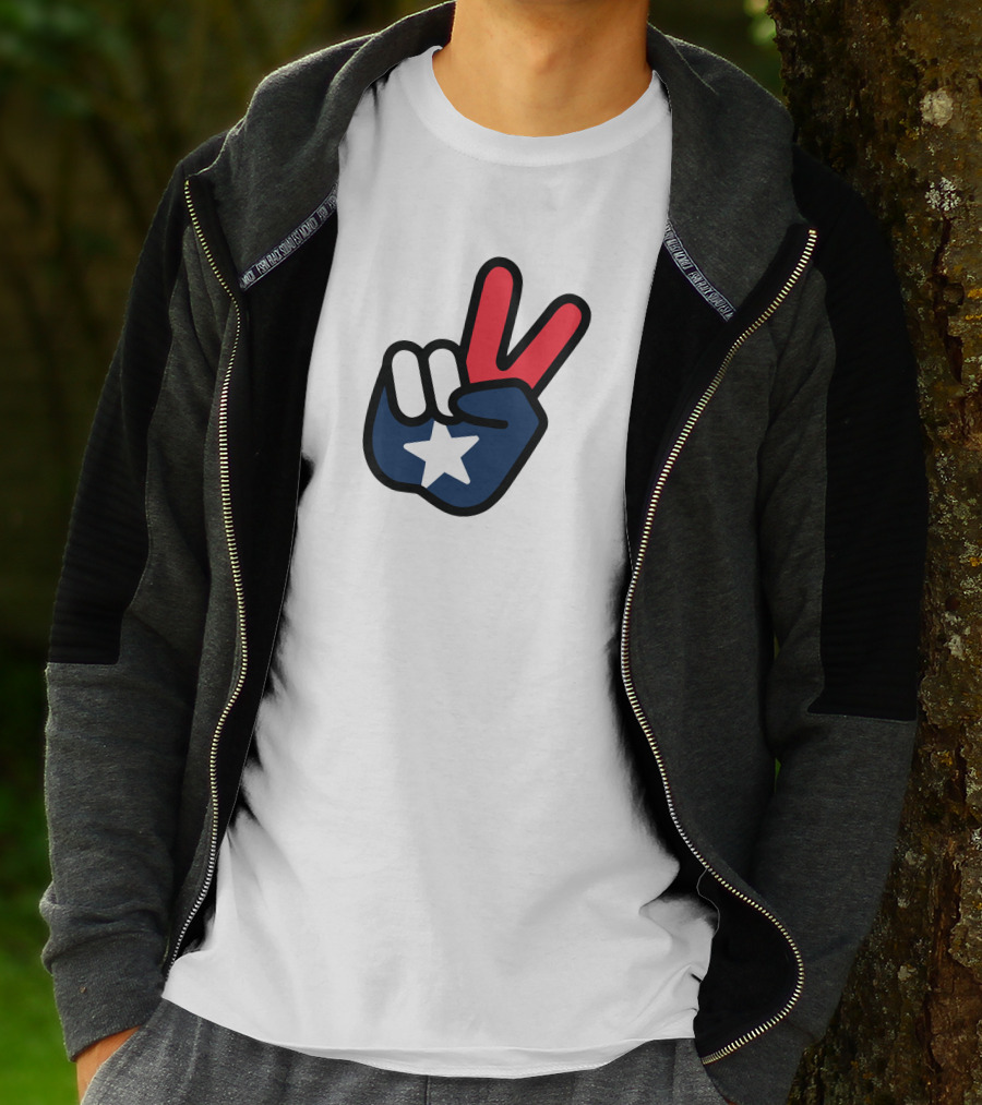 Peace Sign American Flag Star Gesture T-Shirt