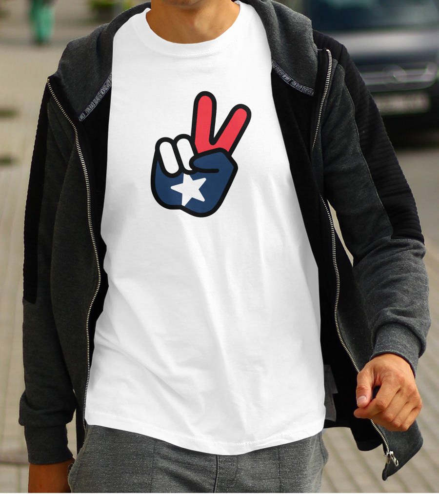 Peace Sign American Flag Star Gesture T-Shirt