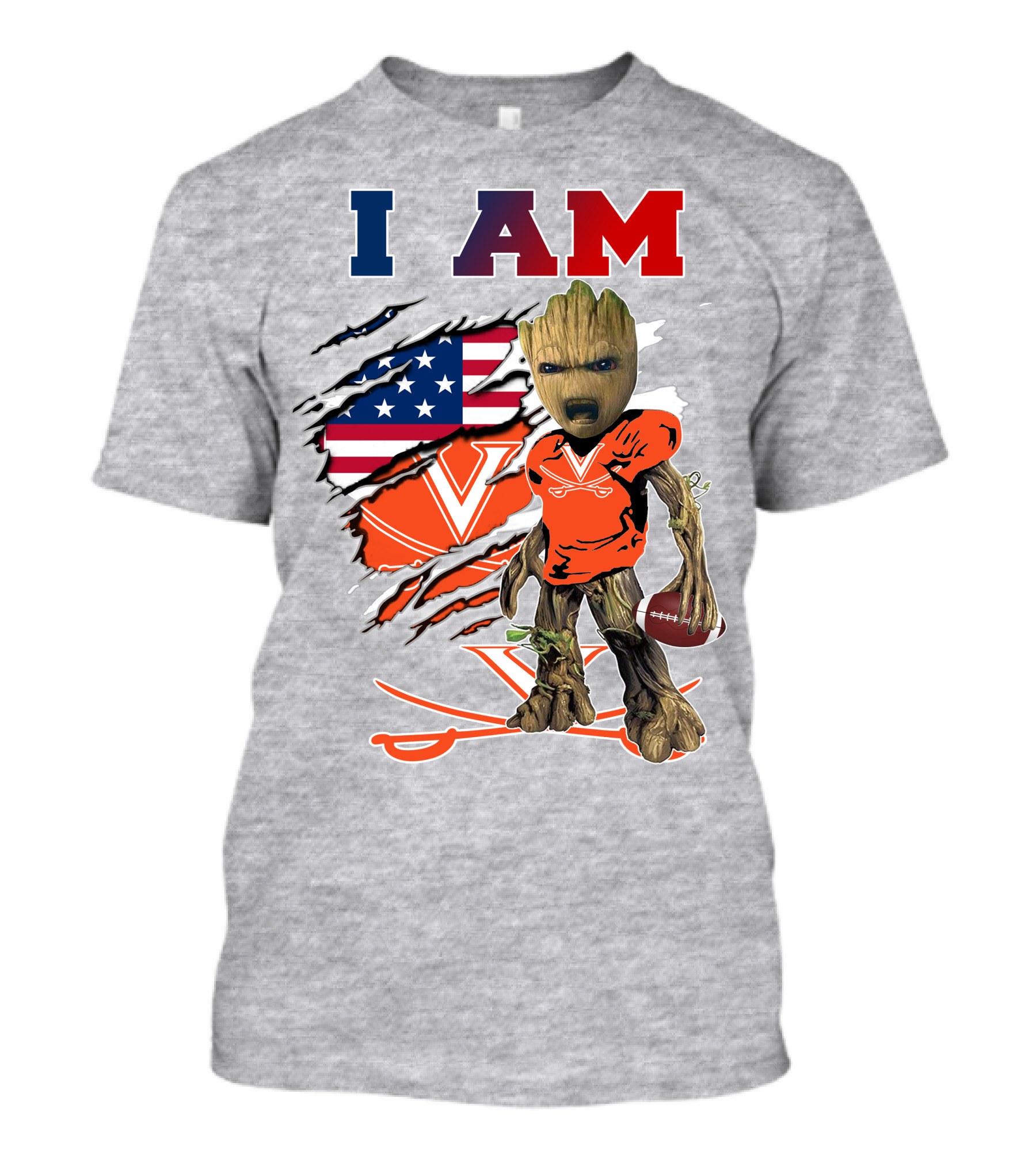 I Am Baby Groot Virginia Cavaliers Football Patriotic Flag T-Shirt