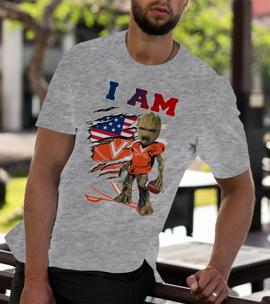I Am Baby Groot Virginia Cavaliers Football Patriotic Flag T-Shirt