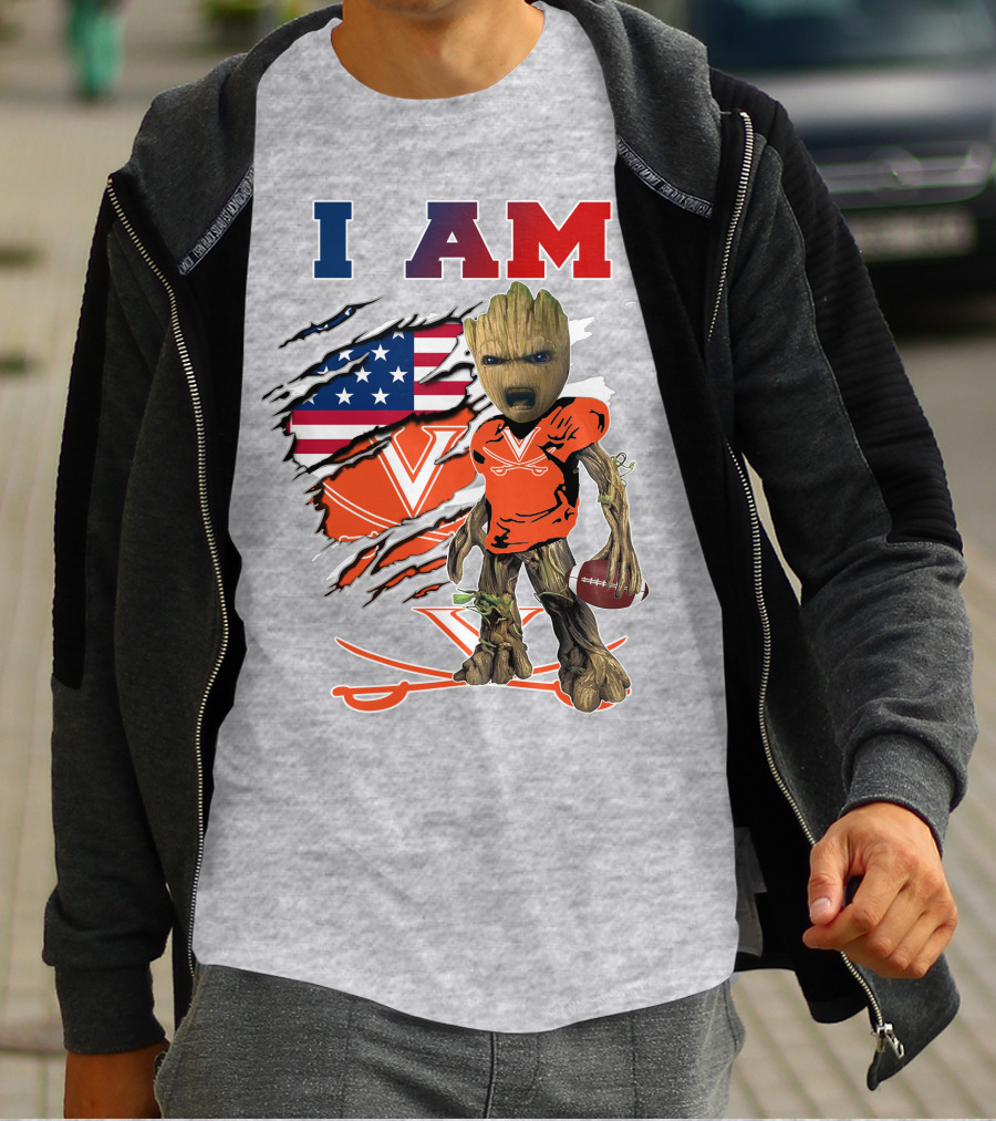 I Am Baby Groot Virginia Cavaliers Football Patriotic Flag T-Shirt