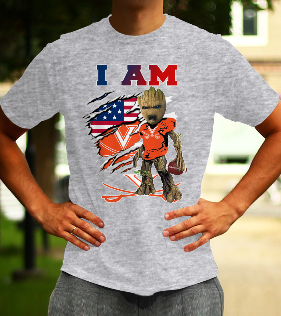 I Am Baby Groot Virginia Cavaliers Football Patriotic Flag T-Shirt