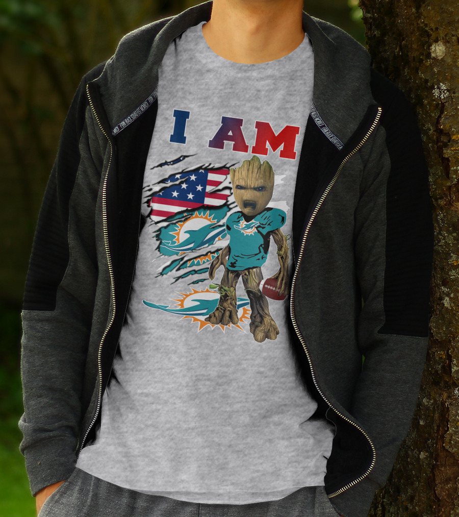 I Am Groot Miami Dolphins Football Usa Flag T-Shirt
