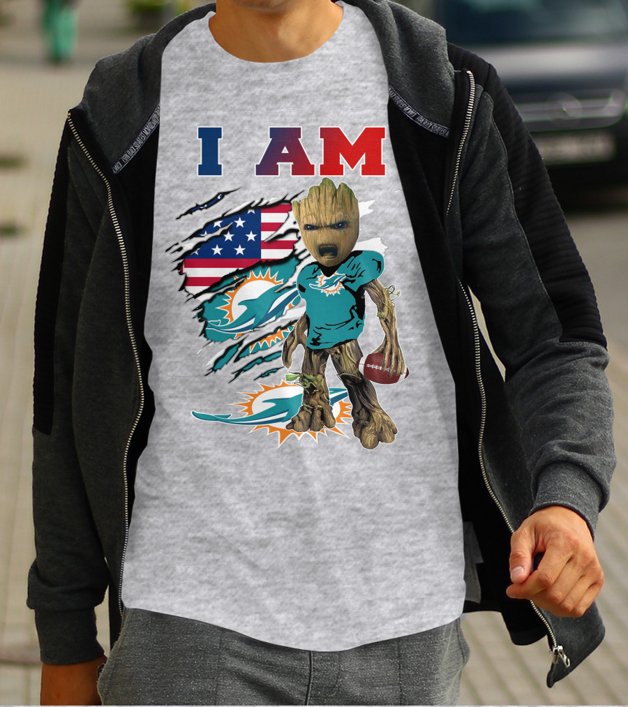 I Am Groot Miami Dolphins Football Usa Flag T-Shirt