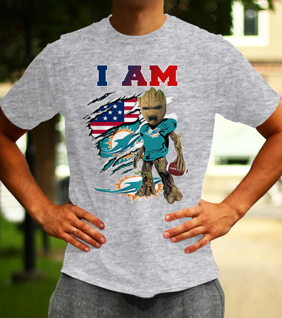 I Am Groot Miami Dolphins Football Usa Flag T-Shirt
