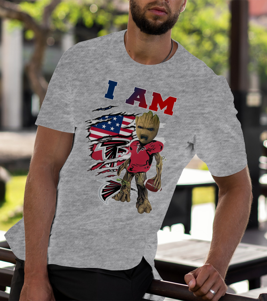 I Am Falcons Baby Groot Football Usa Flag T-Shirt