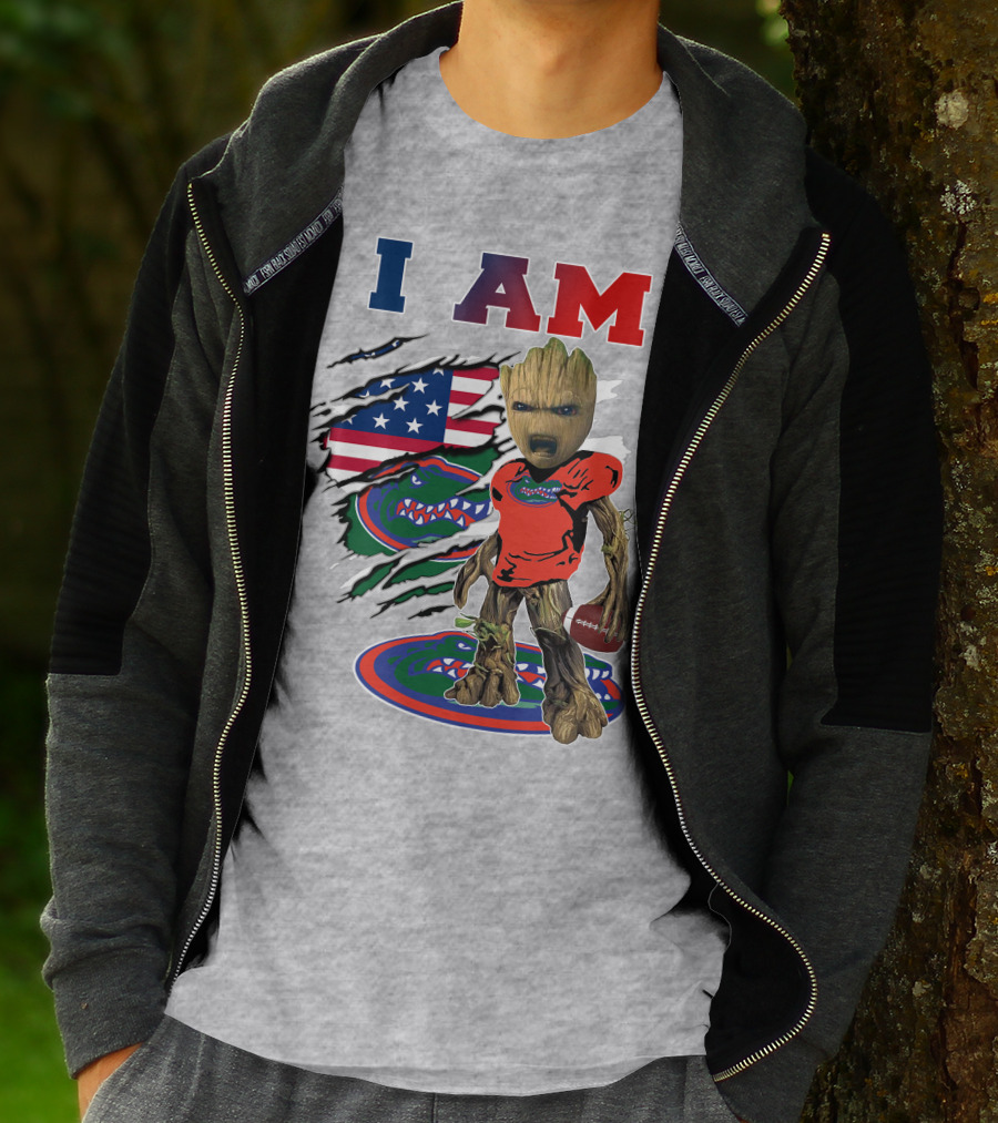 I Am Gators Baby Groot Football American Flag T-Shirt